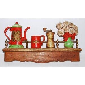 Vintage 1976 Dart ind. Utensil Hanging Shelf Coffee Pot Mug Grinder Flowers